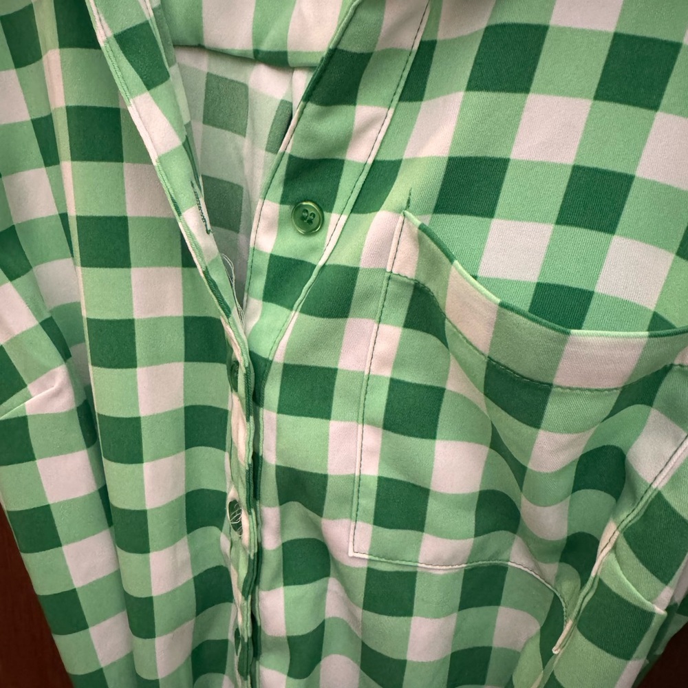 New York & Company Green and White Gingham Shirt Dress - Picture 4 of 4